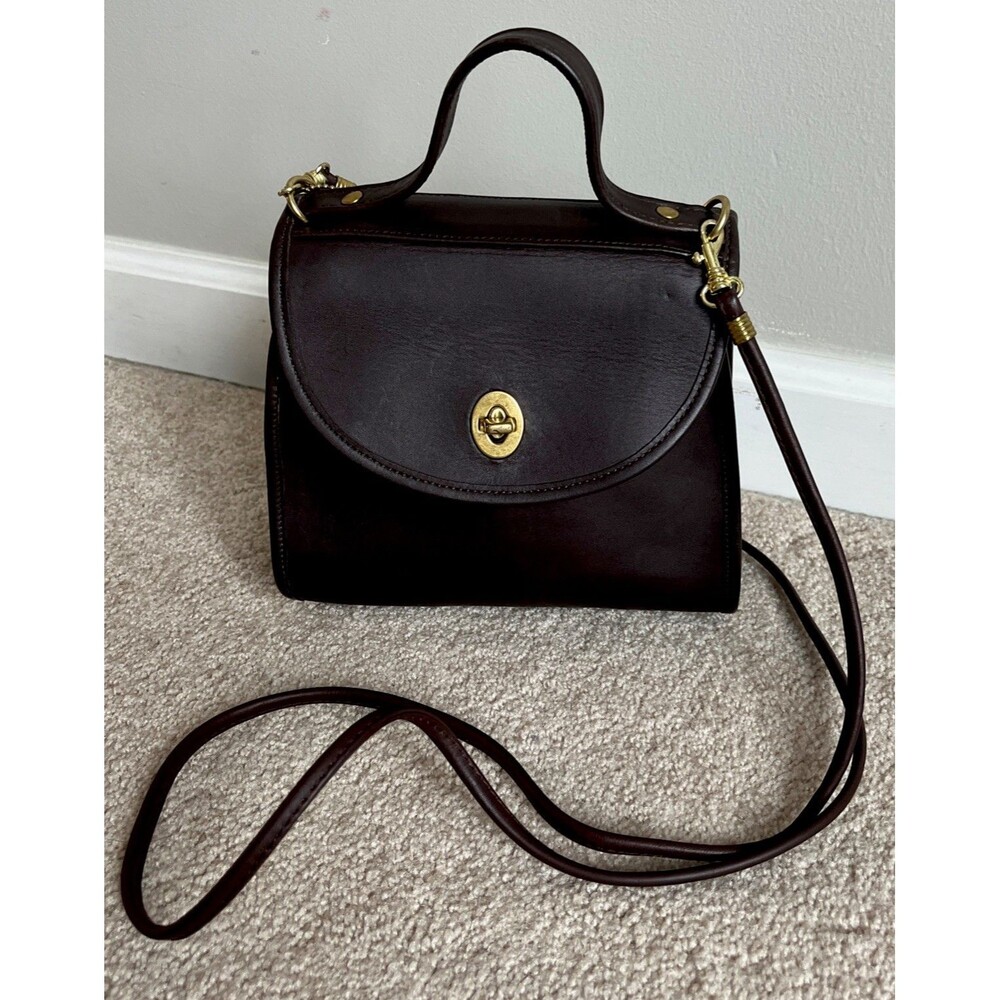 Vintage Coach Station Bag 5130 Satchel Brown Leather Turn Lock Crossbody Purse